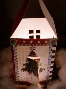 lit up christmas card house