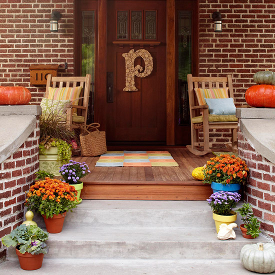 fall patio with monogram