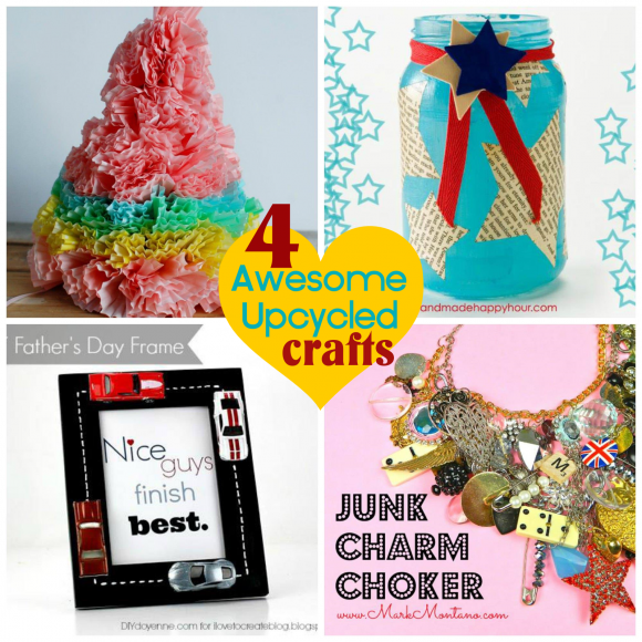 Four awesome upcycled craft ideas featured at DollarStoreCrafts.com
