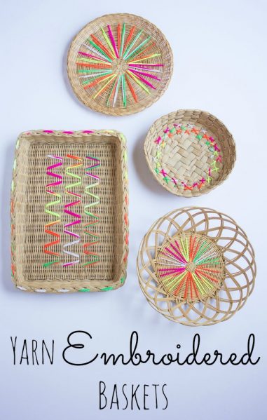 yarn decorated baskets