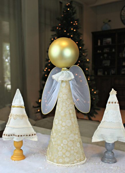 Angel Decor DIY - This week I'd like to show you how to turn a cone and an extra large Dollar Tree ornament into a pretty piece of decor that looks like an angel.