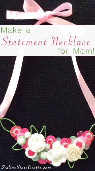 DIY Button Bib Necklace - Jewelry is a classic Mother's Day gift option, and handmade jewelry is sure to make mom happy.  This bib-style necklace is a great project if you have a stash of buttons on hand; even if you have to go out and buy buttons, it shouldn't cost you more than a few bucks!