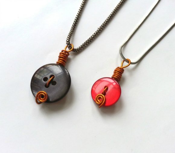 wire wrapped button pendants