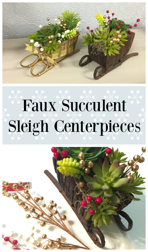 Faux Succulent Sleigh Centerpieces
