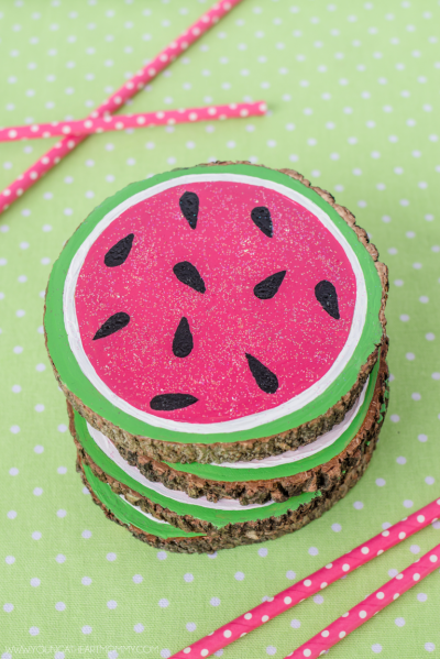 Wood Slice Watermelon Coasters
