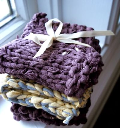 Crocheted T-Shirt Yarn Dishtowel For A Play Kitchen - creative