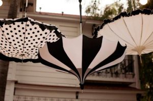 black and white wedding umbrellas