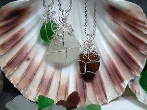 wire-wrapped seaglass pendants