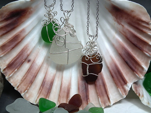 wire-wrapped seaglass pendants