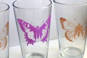 martha stewart butterfly silkscreen glasses from dollar store crafts