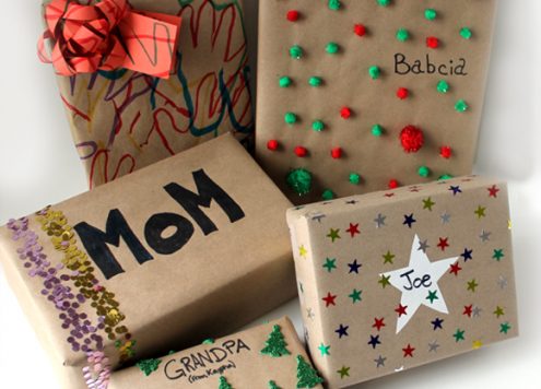 wrap presents with kids using dollar store materials