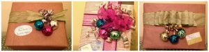 gifts embellished with ribbon and jingle bells