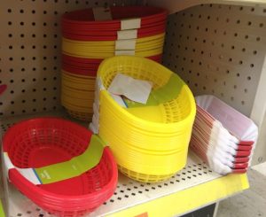 plastic baskets and hot dog holders