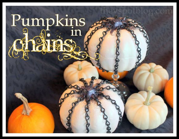 chain covered ghost pumpkins