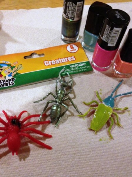 dollar store insects - paint with nail polish