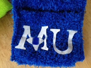 Monsters University craft: sew a Sully pocket scarf from dollar store shammies!