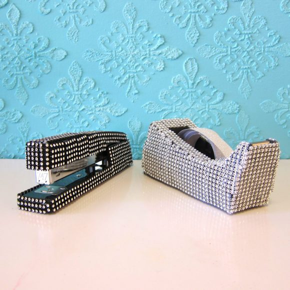 thumbnail image 2 of 10-Piece Bling Office Supplies Set - Crystal Desk Accessories Kit With Stapler, Scissors & More (Pink) 2 of 9