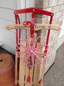 Candy cane wreath and sled