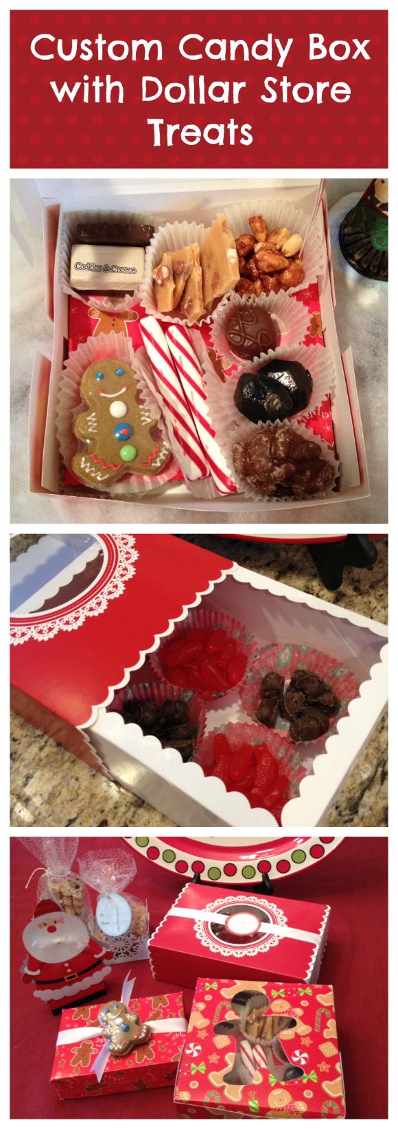 Custom candy gift box with treats from the dollar store - why didn't I think of that?