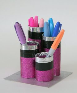 Duck Tape Glitter Organizer - made of recycled paper tubes