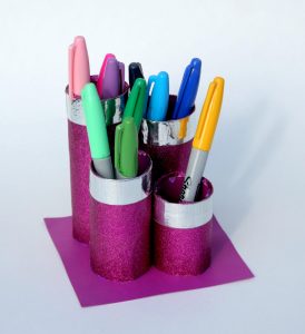 Duck Tape Craft made with recyclables: Paper towel roll desk organizer