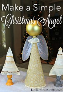 This week I'd like to show you how to turn a cone and an extra large Dollar Tree ornament into a pretty DIY Christmas angel.