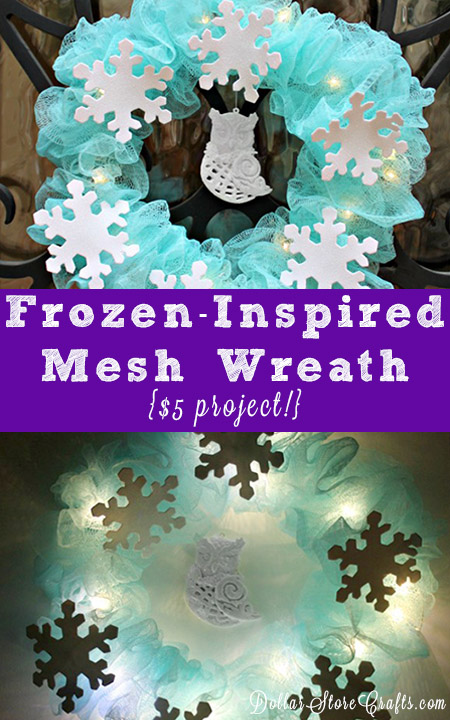 These colorful mesh shower sponges reminded me of floral mesh, so I decided to use them to make a pretty, light up Frozen-inspired wreath for my daughter's door.