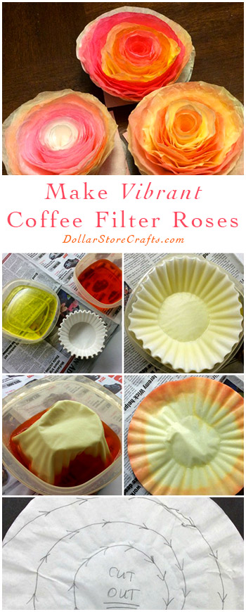 Coffee Filter Roses - There are a zillion ways to make paper flowers - one of our favorite methods is this simple process using coffee filters!  This is a great project for budget wedding decor, or cheap decor for your house, since coffee filters come in large packages for cheap.