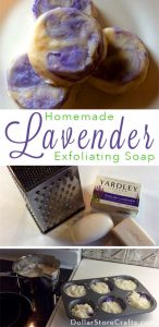 Lavender Exfoliating Soap - This project uses a cut-up bath scrubbie to add a built-in exfoliator to each bar, and it also gives them a fun and distinctive look.