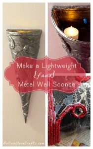 DIY Wall Sconce - Love the look of a fancy wall sconce, but don't think you have the decor budget to get one? Think again! This lovely faux DIY wall sconce can be used to hold seasonal silk branches or with a built in shelf, a night light with battery operated candles. Or any other lightweight items you can fit into it!
