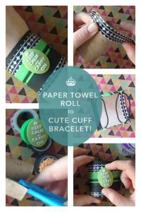 A recycled DIY cuff bracelet created out of a recycled cardboard tube and some washi tape!