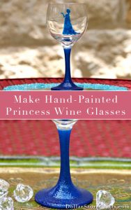 Paint DIY Princess Wine Glasses - Not too long ago, someone posted pictured of Princess inspired wine glasses. Someone asked how to make them, and I offered to make a tutorial for the project. It took a while, but here it is: how to make glittery princess wine glasses!