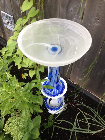 Upcycled Glassware Bird Bath