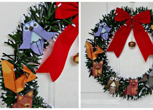 DIY Woodland Animal Origami Wreath - great holiday craft idea, made with dollar store stuff for $2