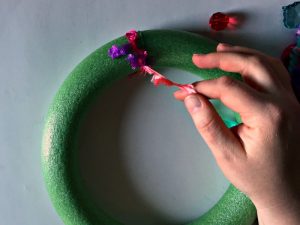 Novelty Yarn & Gemstone Wreath - Dollar Store Crafts