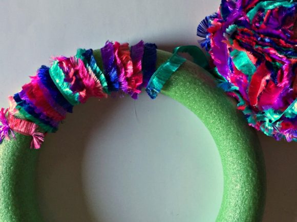 Novelty Yarn & Gemstone Wreath - Dollar Store Crafts