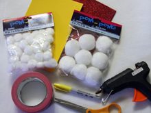 Supplies for no-sew popcorn halloween costume from dollar store crafts